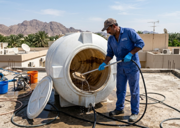 شركة تنظيف خزانات في العين اثناء غسيل خزان علوي