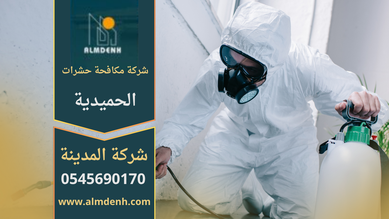 فني من شركة مكافحة حشرات في الحميدية يستخدم أدوات حديثة لرش المبيدات والتخلص من الحشرات المنزلية بشكل آمن وفعال.