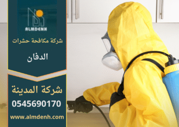 صورة لفني من شركة مكافحة حشرات في الدفان يقوم برش مبيدات داخل أحد المنازل باستخدام معدات متطورة للقضاء على الحشرات بشكل فعال.