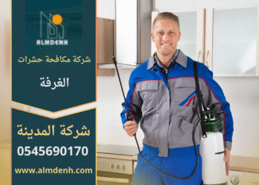 صورة توضح فنيًا يقوم برش مبيدات داخل منزل في الغرفة، مما يبرز أهمية خدمات شركة مكافحة حشرات في الغرفة للتخلص من الحشرات بسرعة وأمان.