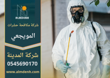عمال من شركة مكافحة حشرات المويجعي يستخدمون معدات حديثة لرش المبيدات داخل منزل بطريقة آمنة واحترافية.