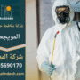 عمال من شركة مكافحة حشرات المويجعي يستخدمون معدات حديثة لرش المبيدات داخل منزل بطريقة آمنة واحترافية.