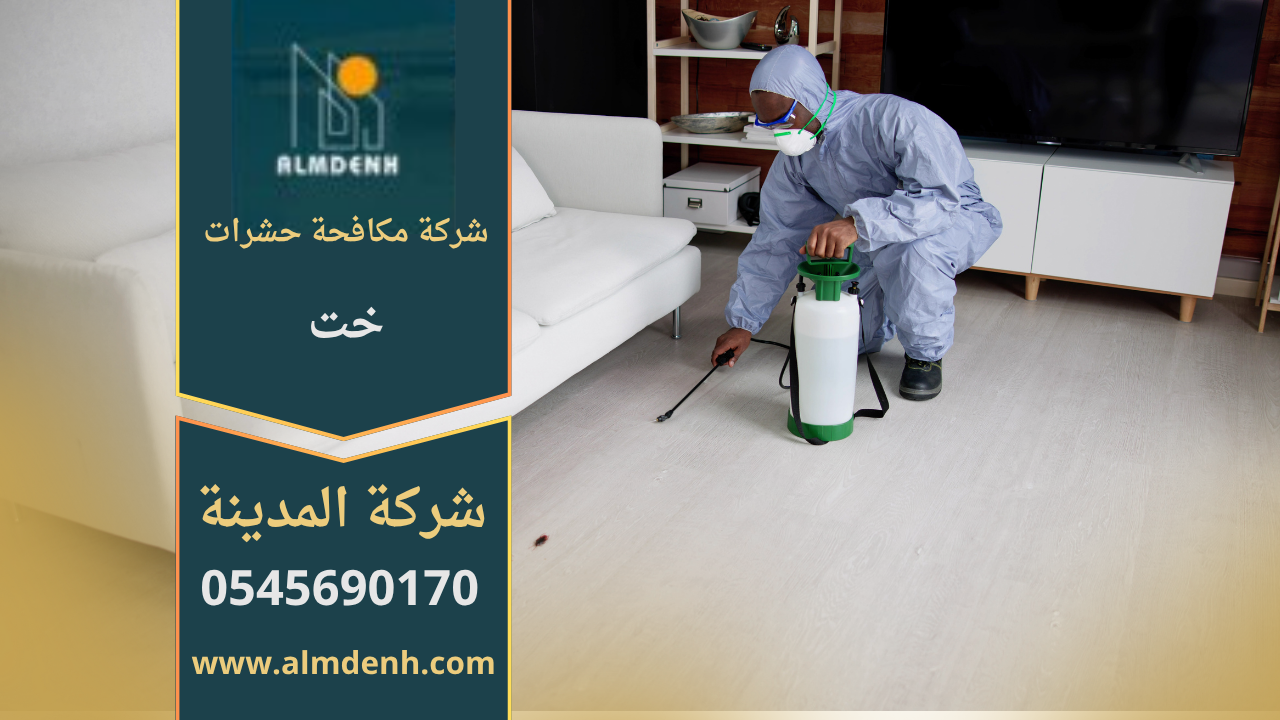 فريق متخصص من شركة مكافحة حشرات في خت أثناء تنفيذ عملية رش آمنة داخل منزل سكني باستخدام معدات حديثة.