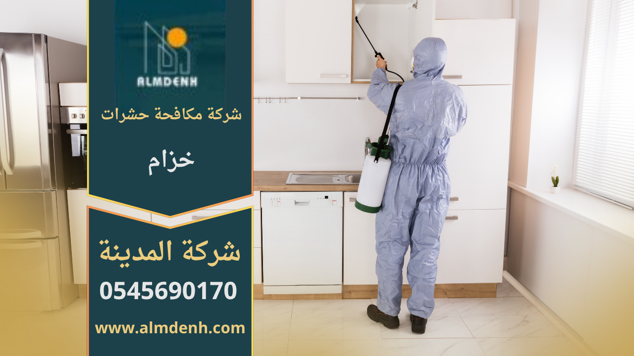 فريق عمل محترف من شركة مكافحة حشرات في خزام يستخدم معدات حديثة لرش المبيدات في منزل سكني لضمان بيئة صحية وخالية من الحشرات.