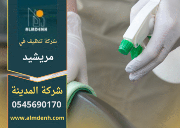 عمال شركة أحلى بيت للتنظيف في مريشيد أثناء تنظيف الأرضيات والنوافذ باستخدام أدوات حديثة ومنظفات آمنة.