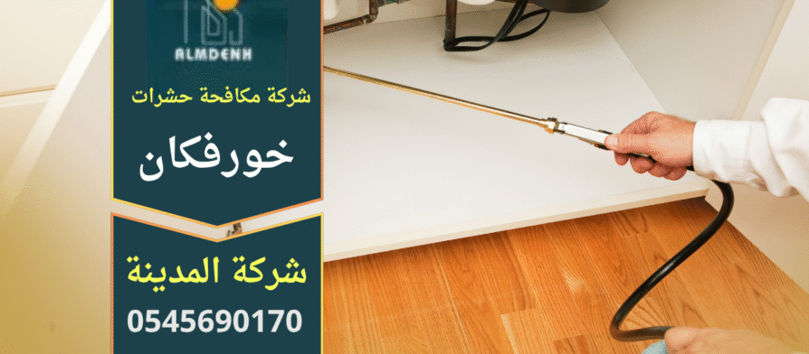 صورة توضح عمل فريق متخصص من شركة مكافحة حشرات في خورفكان اثناء تنفيذ خدمة القضاء على الآفات داخل أحد المنازل.