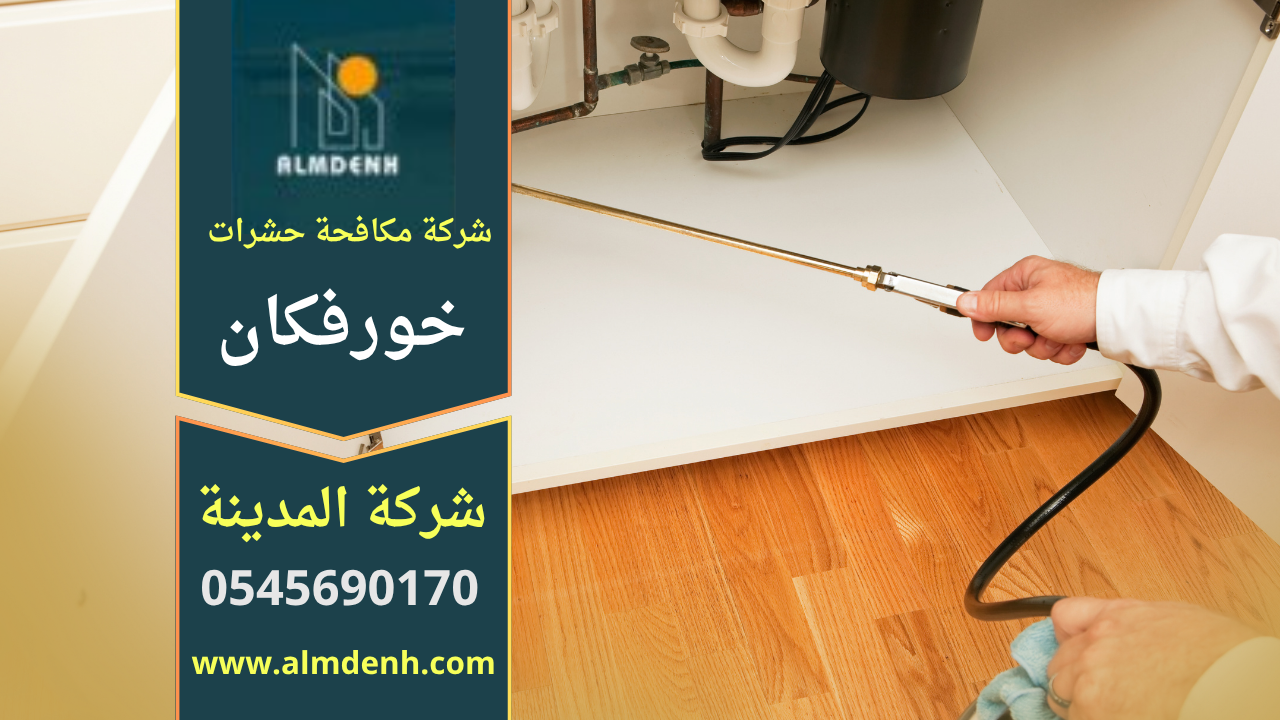 صورة توضح عمل فريق متخصص من شركة مكافحة حشرات في خورفكان اثناء تنفيذ خدمة القضاء على الآفات داخل أحد المنازل.