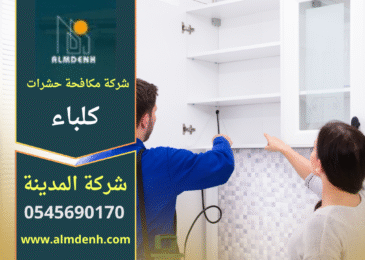صورة توضح فريق عمل من شركة مكافحة حشرات في كلباء يستخدم معدات حديثة لرش المبيدات داخل منزل بطريقة آمنة.