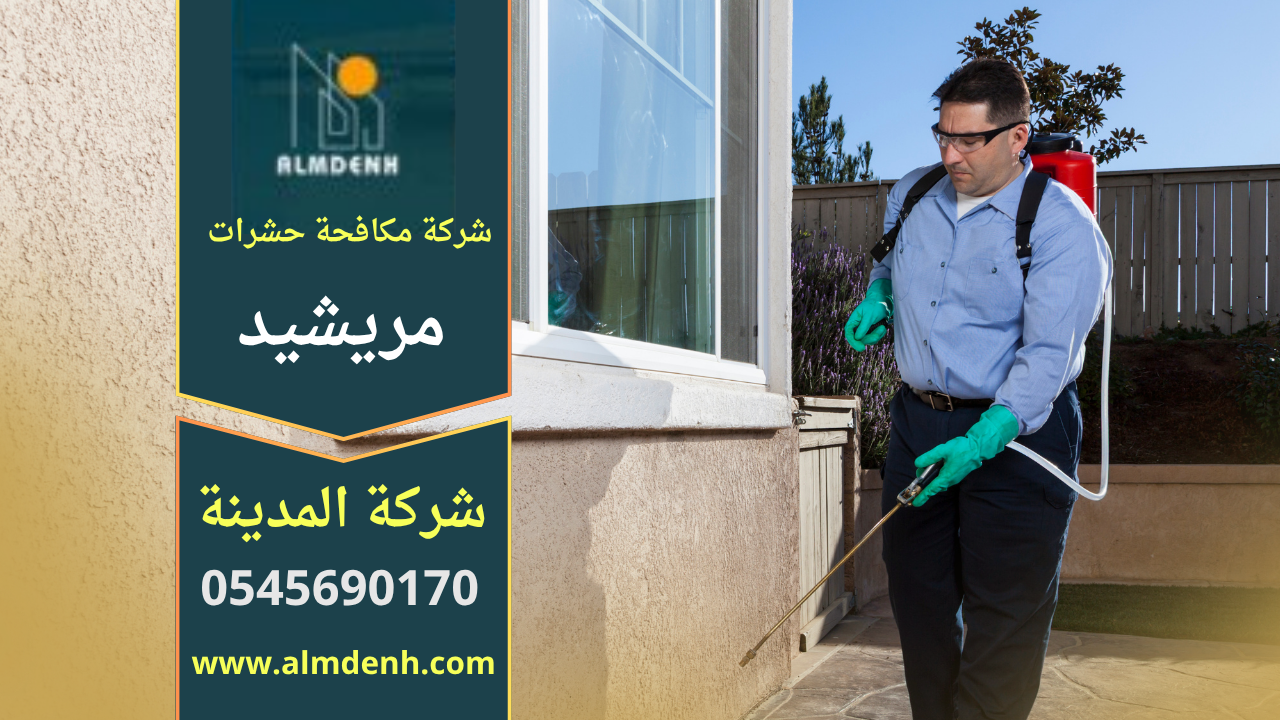 صورة فريق متخصص من شركة مكافحة حشرات في مريشيد يقوم بفحص موقع سكني باستخدام معدات حديثة لضمان معالجة فعالة.