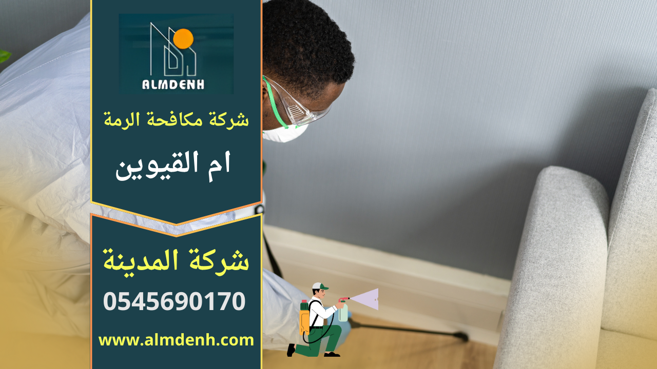 فني متخصص ينفذ معالجة لمكافحة الرمة داخل منزل في ام القيوين باستخدام معدات حديثة ضمن خدمات شركة مكافحة الرمة في ام القيوين.