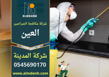 صورة فني متخصص من شركة مكافحة الصراصير في العين يستخدم معدات احترافية لرش الصراصير داخل منزل في العين.