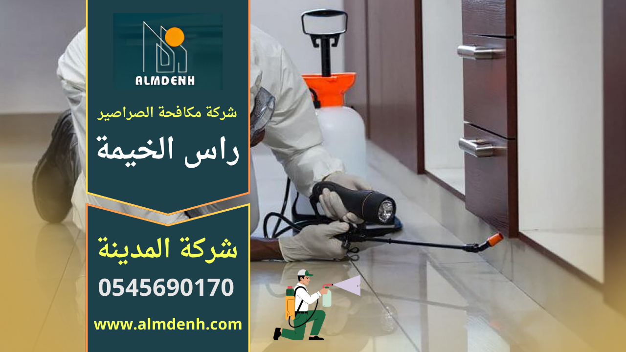 عامل متخصص من شركة مكافحة الصراصير في راس الخيمة ينفذ معالجة احترافية داخل المطبخ باستخدام معدات حديثة للقضاء على الصراصير بشكل آمن.