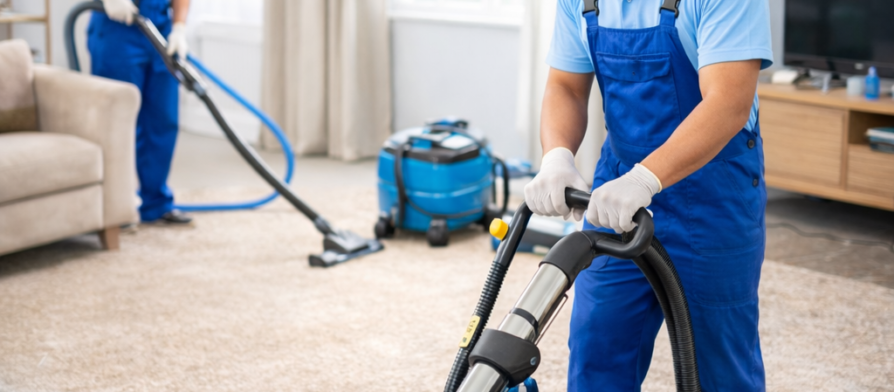 فريق عمل محترف من شركة تنظيف مفروشات في ام القيوين (شركة المدينة) يستخدم جهاز البخار الحديث لغسيل وتعقيم كنب غرفة معيشة وإزالة البقع الصعبة في فيلا سكنية بمنطقة السلمة.