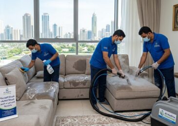 فريق عمل شركة تنظيف كنب في ند الحمر يستخدم أجهزة البخار المتطورة لغسيل وتعقيم الأرائك والمجالس وإزالة البقع العنيدة.