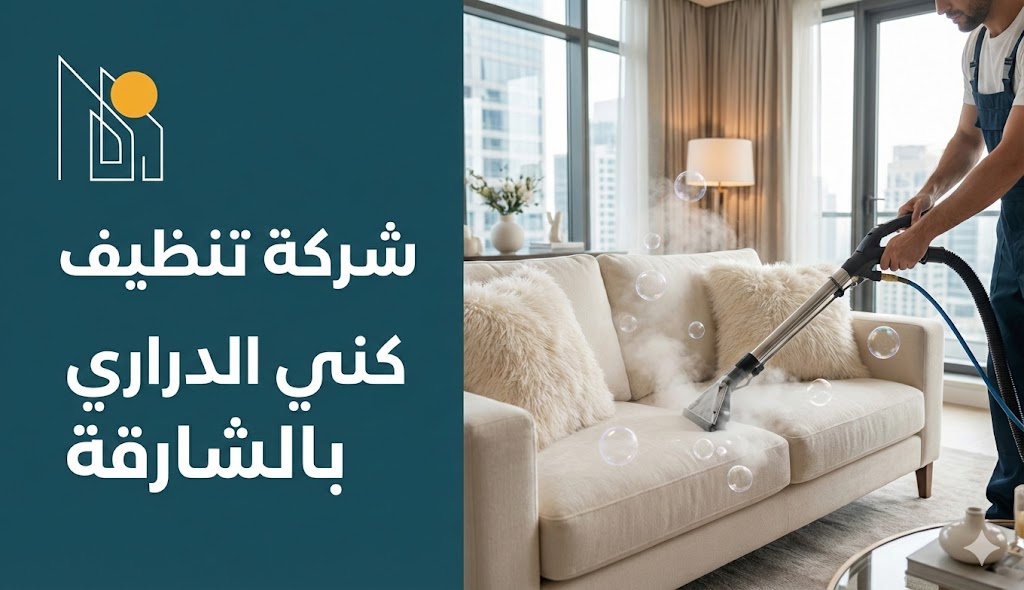 عامل متخصص يستخدم أحدث أجهزة البخار لتنظيف أريكة بيضاء، يمثل خدمات شركة تنظيف كنب في الدراري.