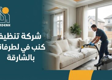فني متخصص يستخدم جهاز تنظيف بالبخار لغسيل أريكة بيضاء، في صورة إعلانية لخدمات شركة تنظيف كنب في الطرفانة.