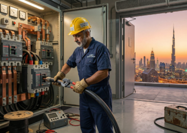 كهربائي في الفجيرة يقوم بإصلاح لوحة كهربائية داخل منزل