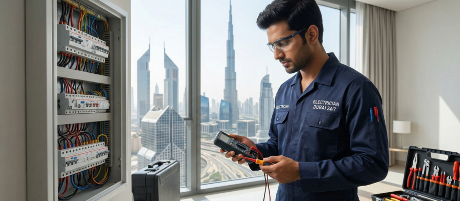 كهربائي في عجمان يقوم بإصلاح الأعطال الكهربائية داخل المنزل