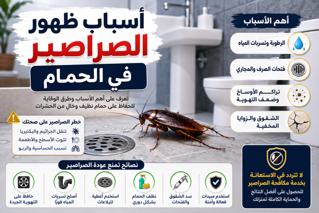 اسباب ظهور الصراصير في الحمام